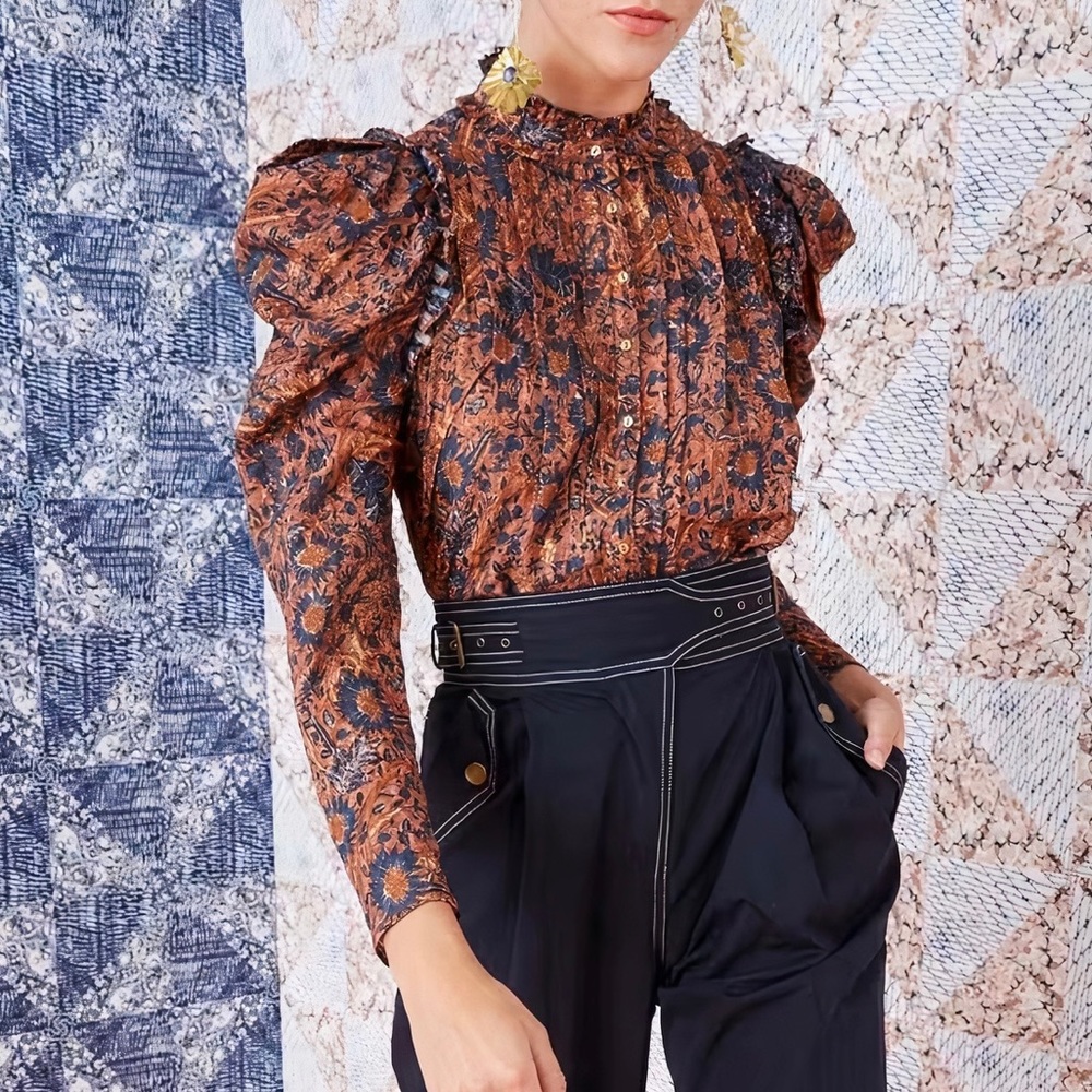 Ulla Johnson Floral Puff-Sleeve Ruffle Matilda Blouse
